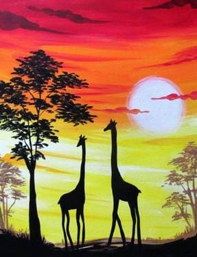 Giraffe Sunset Safari - Paint and sip event at Doppio Zero Hazeldean in Pretoria, ZAS - PaintNite.com