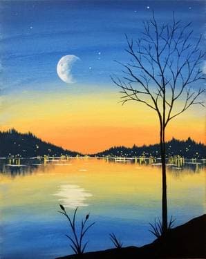Moonrise Evening - Paint and sip event at Cascade Grill At Jubitz in PORTLAND, OR - PaintNite.com