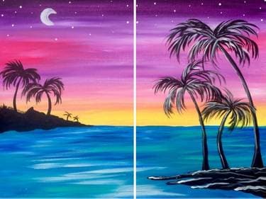 Beach Palm Paradise Partner Painting - Paint Nite event in Sandton, ZAS