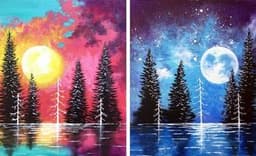Moonrise And Sunset Lake Partner Painting thumbnail