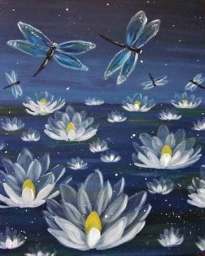 Mystical Dragonflies and Lilies - Paint and sip event at Third Space in Newton Highlands, MA - PaintNite.com