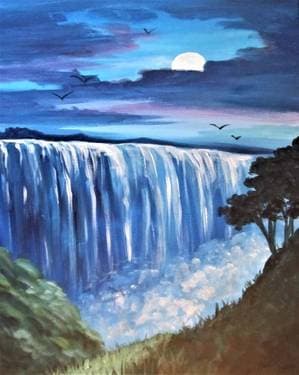 Moonrise Over Waterfalls - Paint Nite event in Winnipeg, MB