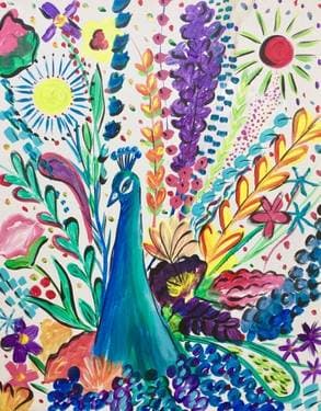 Rainbow Peacock Bouquet - Paint and sip event at Kelseys Original Roadhouse in Richmond Hill, ON - PaintNite.com