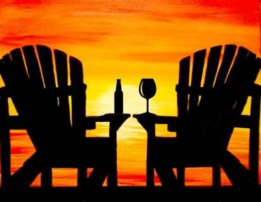Muskoka Chairs Sunset with Drinks - Paint and sip event at Shoeless Joe's Orangeville in Orangeville, ON - PaintNite.com