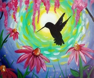 Midsummer Moonlit Hummingbird and Flowers - Paint Nite event in Florence, KY
