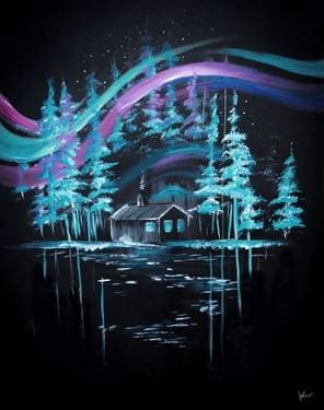 Cabin Under The Aurora - Paint and sip event at Loulou Céramique in Montreal, QC - PaintNite.com