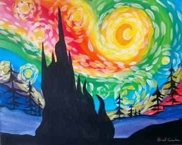 Rainbow Starry Night Delight - Paint and sip event at Two Rivers Distillery in Calgary, AB - PaintNite.com