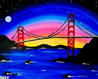 Moon Over the Golden Gate Bridge II - Paint and sip event at Parktown Pizza Company Milpitas in Milpitas, CA - PaintNite.com