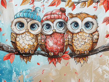 Autumn Owl Friends - Paint Nite event in Langley, BC