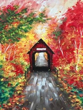 The Covered Bridge in Autumn - Paint and sip event at The Dosa Spot in Ottawa, ON - PaintNite.com