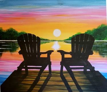 Muskoka Chairs on the Dock — Painting