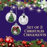 Set of 3 Christmas Ornaments: Festive Wreath, Lighted Tree, Snowman Top Hat thumbnail