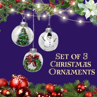 Set of 3 Christmas Ornaments: Festive Wreath, Lighted Tree, Snowman Top Hat - Paint Nite event in Claremont, CA