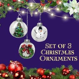 Set of 3 Christmas Ornaments: Festive Wreath, Lighted Tree, Snowman Top Hat thumbnail