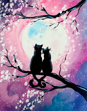 Kitty Cat Moon Love - Paint and sip event at The Works Craft Burgers and Beer in Hamilton, ON - PaintNite.com
