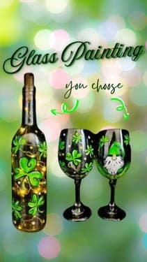 "Lucky Gnome" CHOOSE: Wine Bottle or Wine Glasses - Paint and sip event at Grafted Cellars Winery & Restaurant in Claremont, CA - PaintNite.com