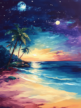 Summer Beach Moonlight - Paint and sip event at Boston Pizza Courtneypark Mississauga in Mississauga, ON - PaintNite.com