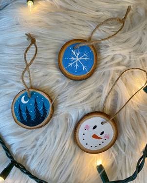Assorted Winter Wood Slice Ornaments - Set of 3 - Paint Nite event in Pittsburgh, PA