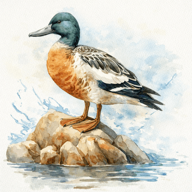 WATERCOLOR Northern Shoveler with Jade Scarlett