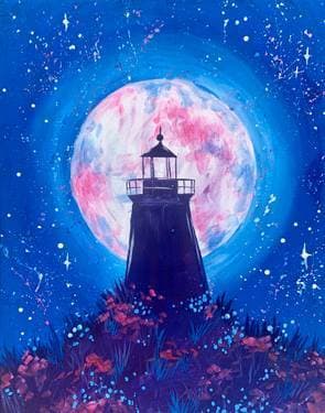 Starry Moonlit Lighthouse - Paint Nite event in Brampton, ON