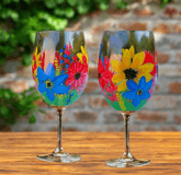 Wine Glass Painting, "Bright Blooms" (2 glasses) thumbnail