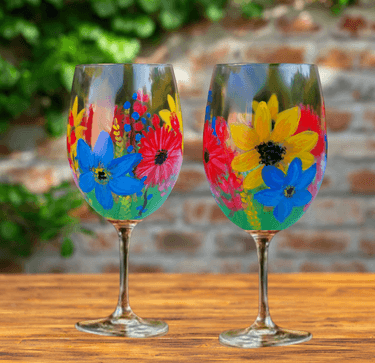 Wine Glass Painting, "Bright Blooms" (2 glasses) - Paint and sip event at Grafted Cellars Winery & Restaurant in Claremont, CA - PaintNite.com
