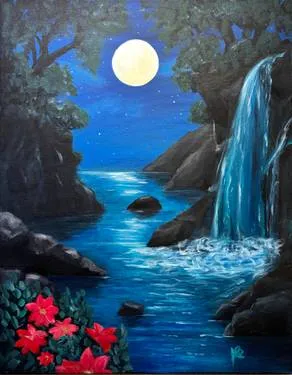 Sunday Moonlit Waterfall I — Painting