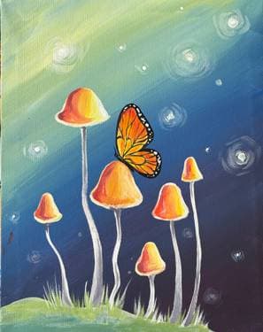 Monarch Mushroom Magic (Whimsical Night Garden) - Paint and sip event at Smokin BBQ in Mundelein, IL - PaintNite.com