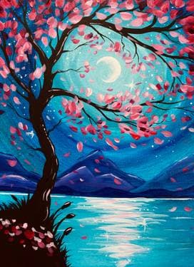 Sparkle Cherry Blossom - Paint and sip event at Small Gods Brewery in Sidney, BC - PaintNite.com