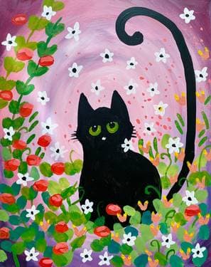 Cute Cat in a Jasmine Garden - Paint and sip event at Applebees in Chico, CA - PaintNite.com