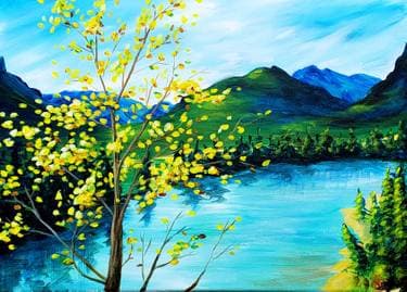 Golden Autumn Tree in the Rocky Mountains - Paint Nite event in Calgary, AB