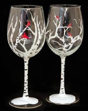 Paint Nite: Winter Birches Wine Glasses — Painting