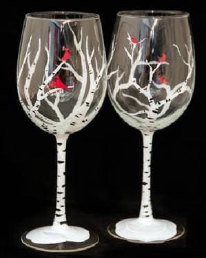 Winter Birches Wine Glasses - Paint Nite event in Hamilton, ON
