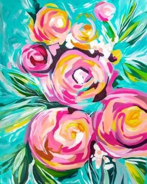 Happy Abstract Pink Peonies Bouquet - Paint Nite event in Mississauga, ON