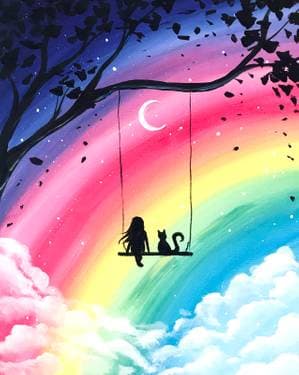 Me and My Cat Over the Rainbow - Paint and sip event at Kirkland Resto Bar in Pierrefonds, QC - PaintNite.com