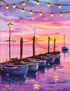 Sunset on The Nautical Mile - Paint and sip event at Otto's Sea Grill in Freeport, NY - PaintNite.com