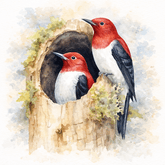 WATERCOLOR Red Headed Woodpeckers thumbnail