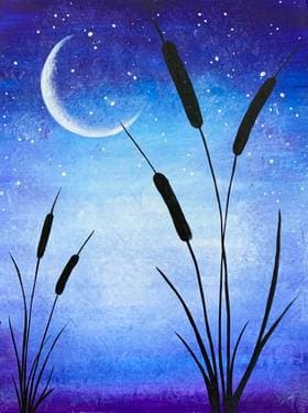 Moonlight Cattail Silhouette - Paint Nite event in Regina, SK