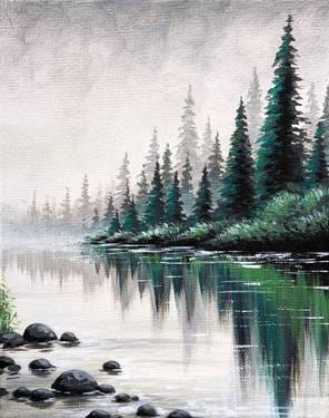 Foggy morning by the lake — Painting