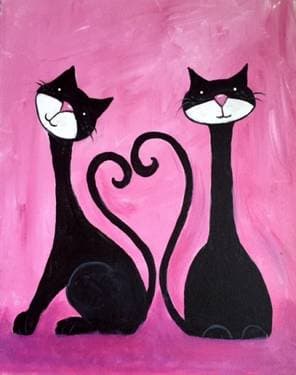 Two cats, one heart - Paint and sip event at Me-n-Ed's Pizza* in Langley, BC - PaintNite.com