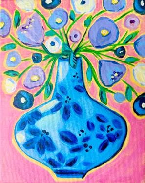 Abstract Flowers Blue Vase - Paint Nite event in Normal, IL