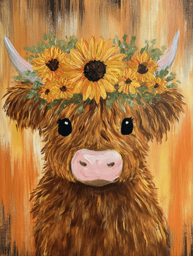 Fluffy Highland Cow with Flower Crown - Paint and sip event at Archibald's Pub - Richmond Hill in Richmond Hill, ON - PaintNite.com