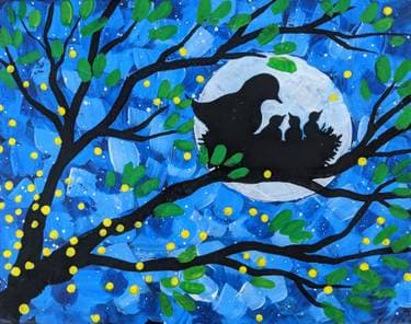 Mother, Baby Birds and Fireflies by Moonlight - Paint and sip event at Freeman's Little New York Sackville in Lower Sackville, NS - PaintNite.com