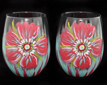 Bright Poppy Stemless Glasses - Paint Nite event in Saskatoon, SK
