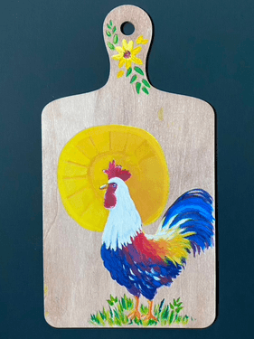 Decorative Cutting Board - Sunrise Rooster - Paint and sip event at Madison's 1212 in Calgary, AB - PaintNite.com
