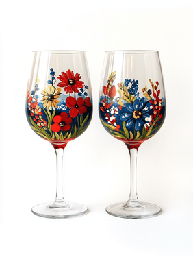 Americana Floral Wine Glasses - Paint and sip event at Lord Hobo Brewing Company in WOBURN, MA - PaintNite.com