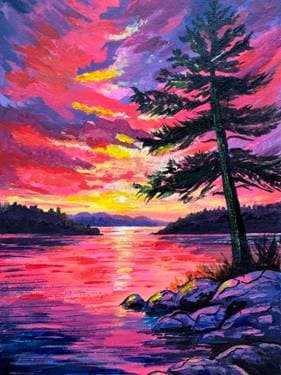 Vibrant Sunset Lake - Paint and sip event at Canlan Sports- Langley Twin Rinks in Langley, BC - PaintNite.com