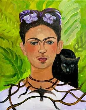 Frida Kahlo - Self Portrait with Thorn Necklace and Hummingbird - Paint Nite event in Pasadena , CA