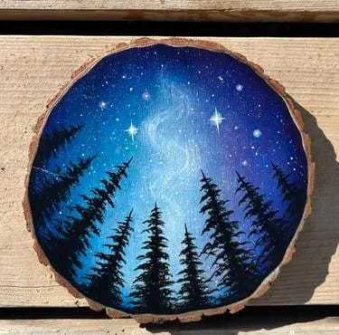 Mystical Pines Wood Slice at Adventurous Brewing — Painting