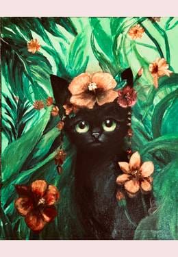 Sunday It’s a Frida Kahlo World, Kitty Cat — Painting